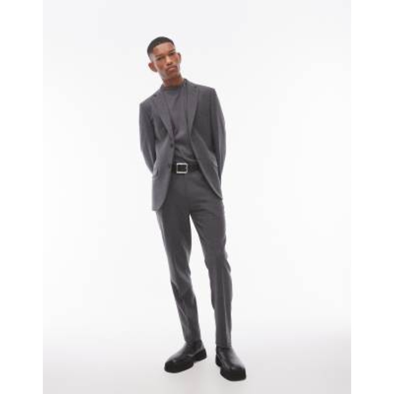 Topman premium slim wool mix suit in charcoal