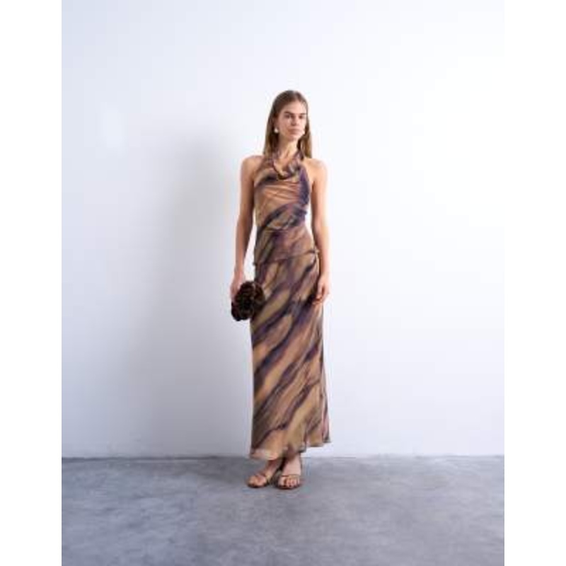 Topshop chiffon woodgrain print set