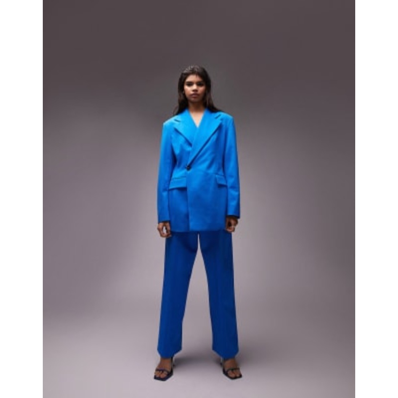 Topshop extreme shoulder waisted suit in azure blue
