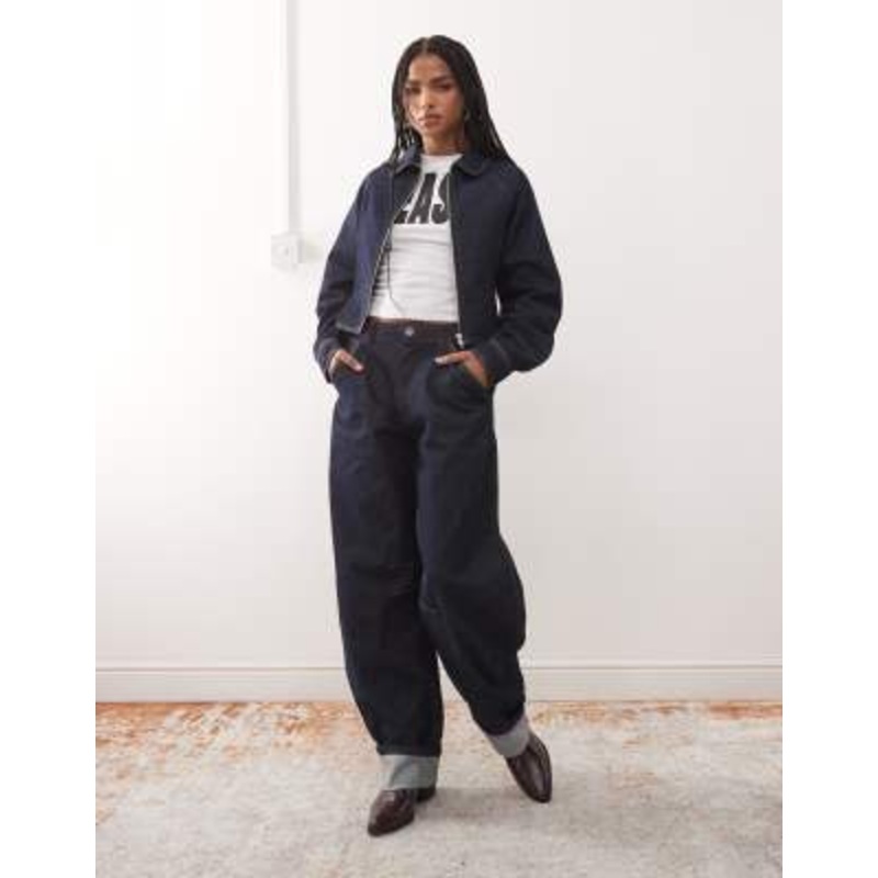 COLLUSION denim set with pink and orange stitching