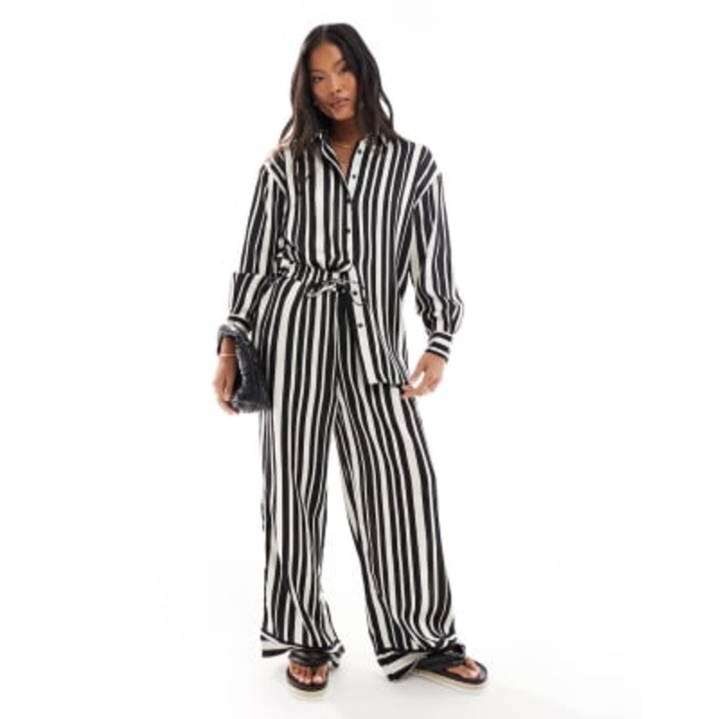 ONLY Petite set in black and white stripes