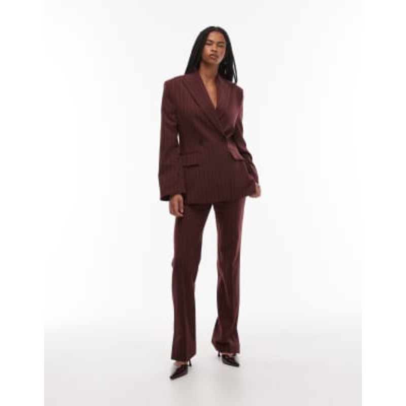 & Other Stories wool set in wine pinstripes