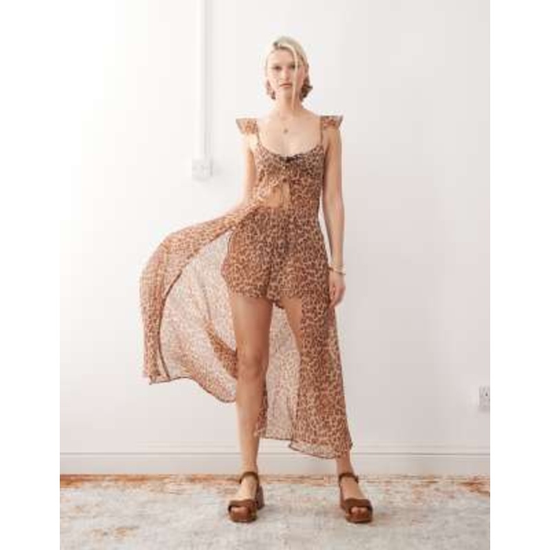 Reclaimed Vintage sheer beach set in leopard print