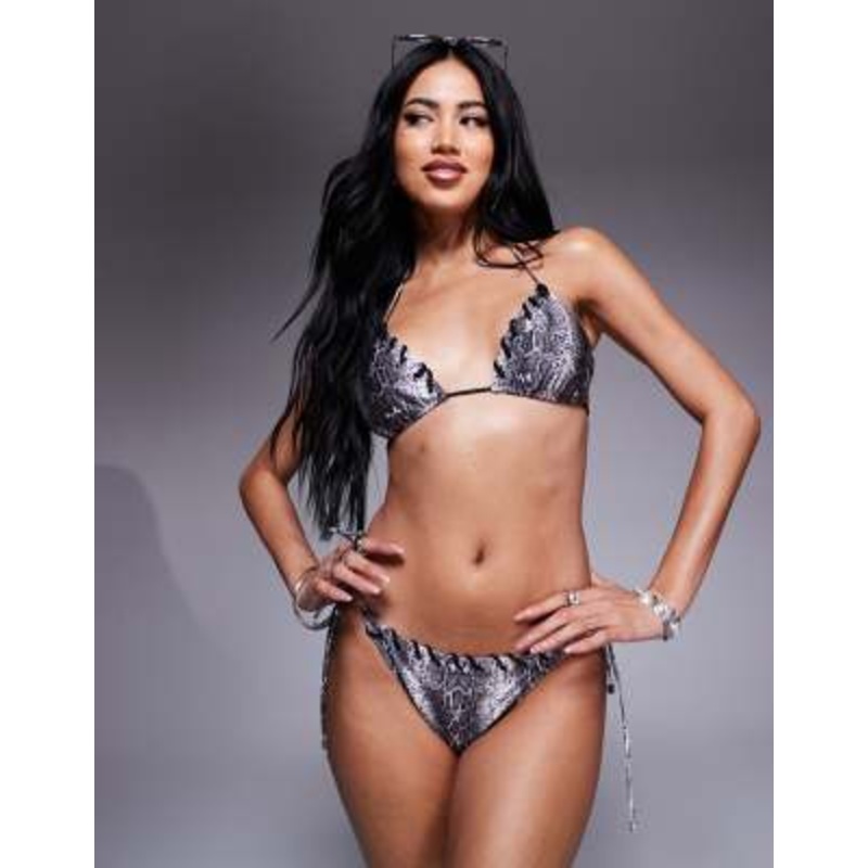 South Beach snake print whipstitch bikini set in gray