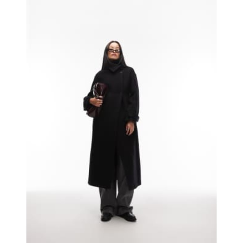 ARKET wool maxi belted trench coat with side splits in black