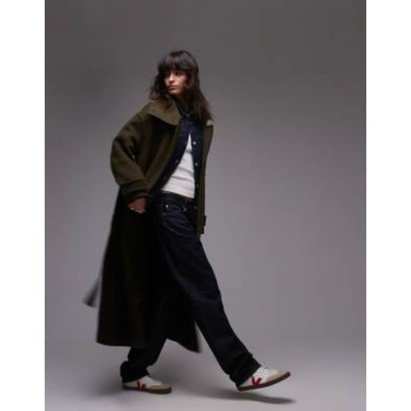 ARKET wool maxi belted trench coat with side splits in Khaki