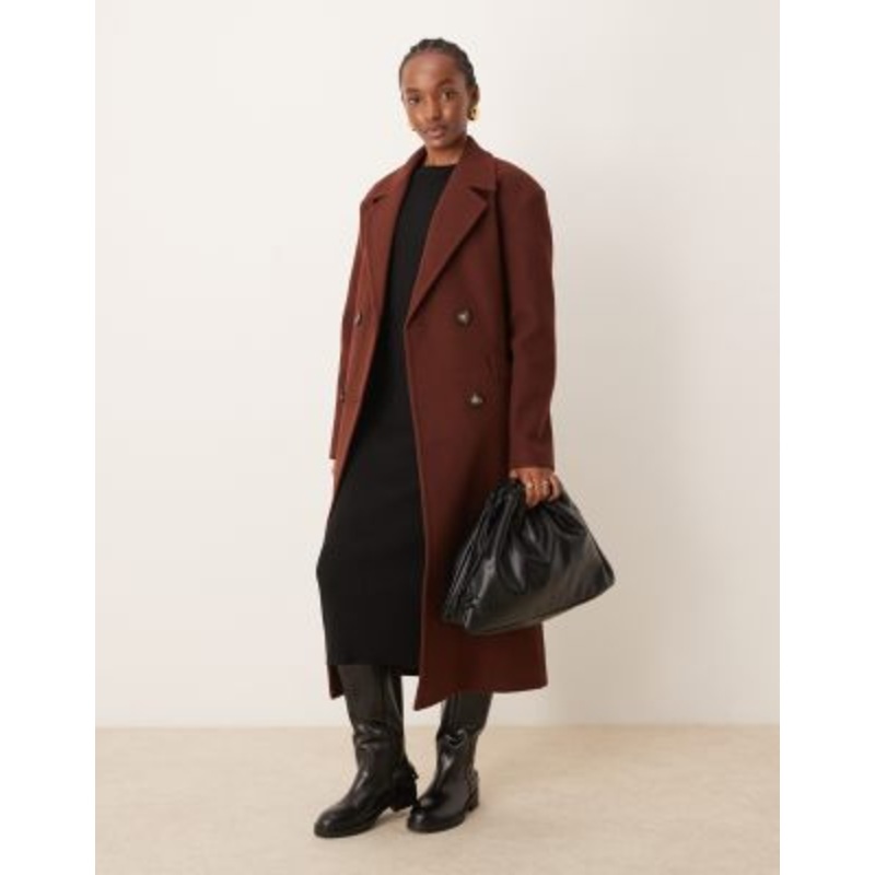 Miss Selfridge belted wrap formal coat in chocolate