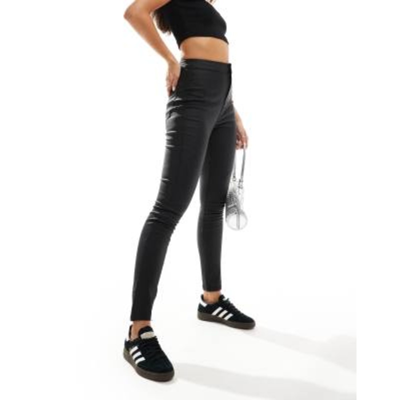 Noisy May high waist coated skinny pants in black