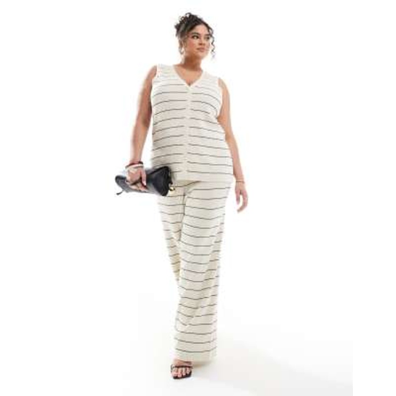Pretty Lavish Curve striped knit set in cream & black