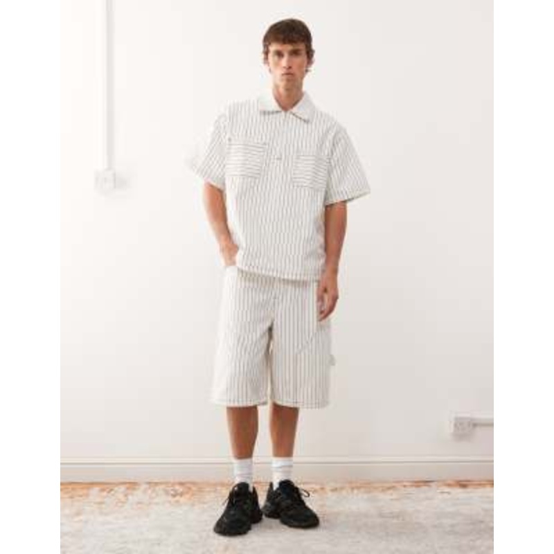 Reclaimed Vintage denim pinstripe set in white and brown