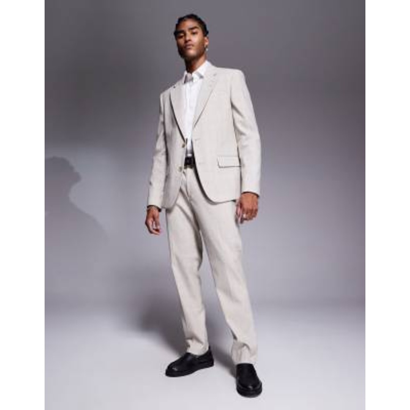 River Island slim fit suit in beige check