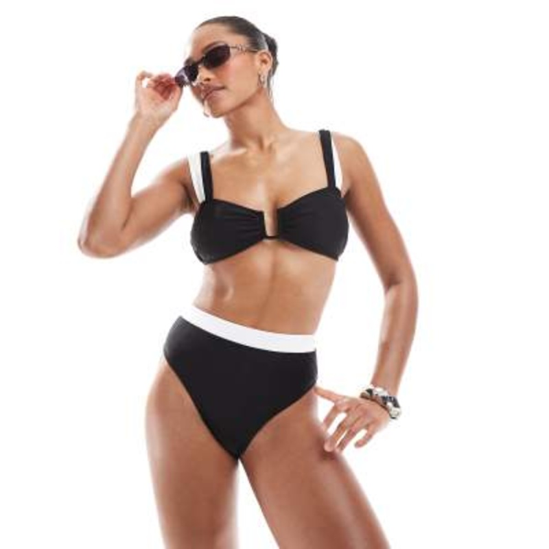 The Frolic exclusive dilian contrast u-detail underwire bikini top and bottoms set in black and white