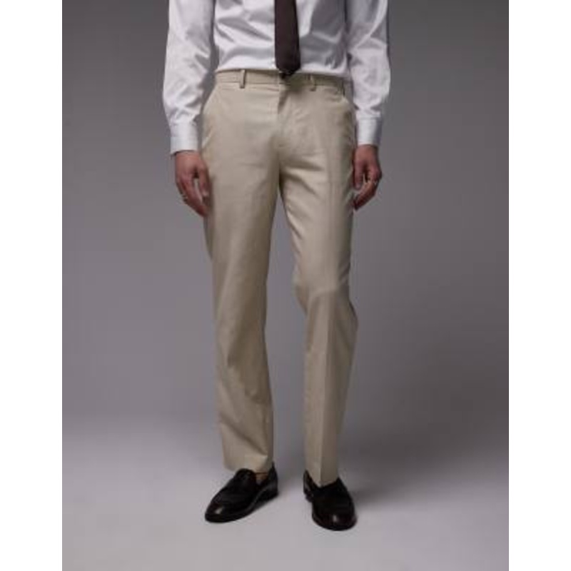 Topman double breasted linen blend suit in stone