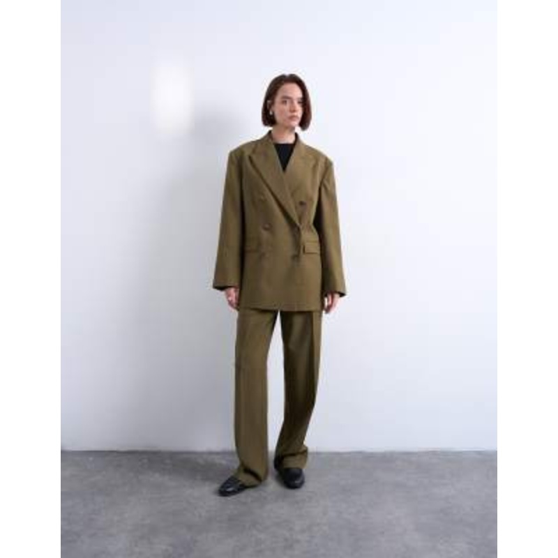 Topshop ultimate tailored blazer set in khaki