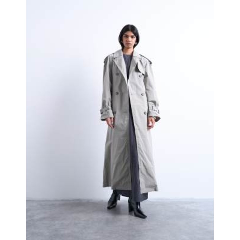 Topshop unlined longline nylon trench coat in gray