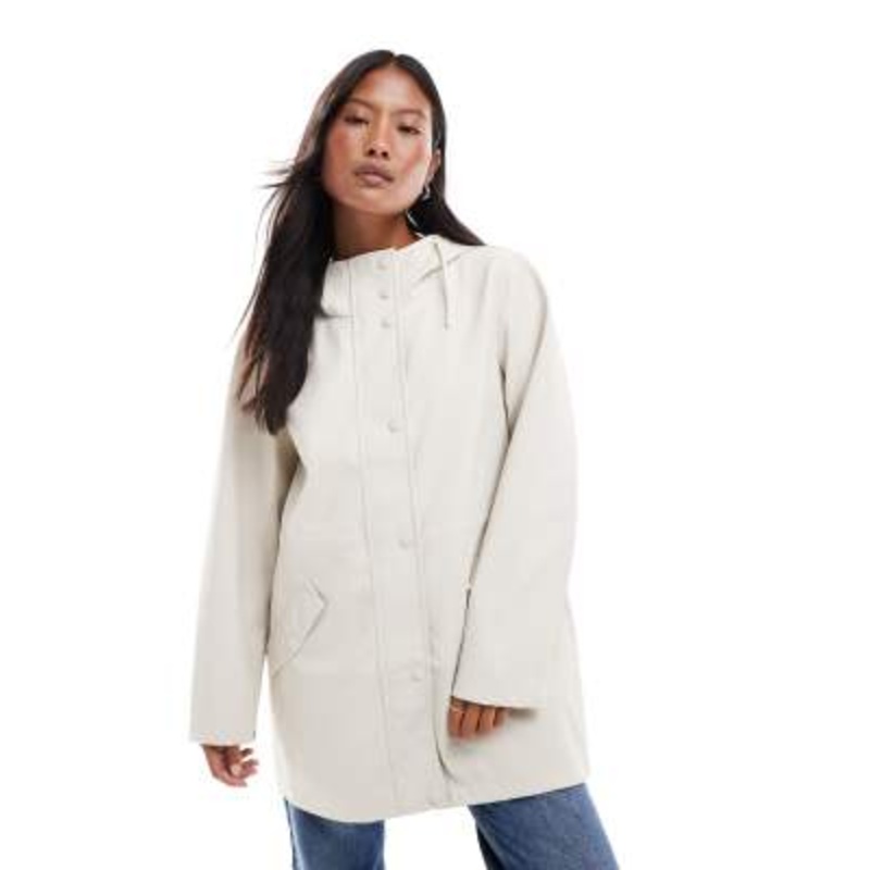Vero Moda Petite coated rain jacket with hood in moonbeam stone