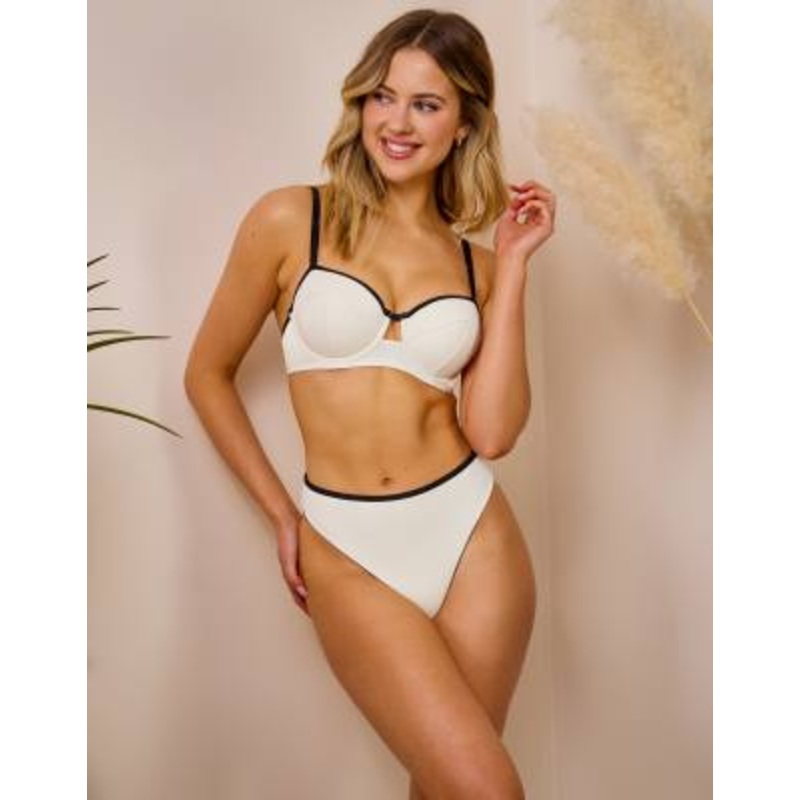 Wolf & Whistle x Maia Andrews contrast trim underwire bikini set in cream and black