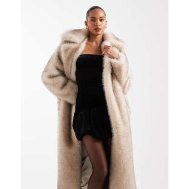 4th & Reckless oversized tie waist faux fur maxi coat in beige