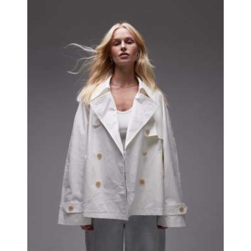 ARKET cropped utility trench coat with storm flap in white