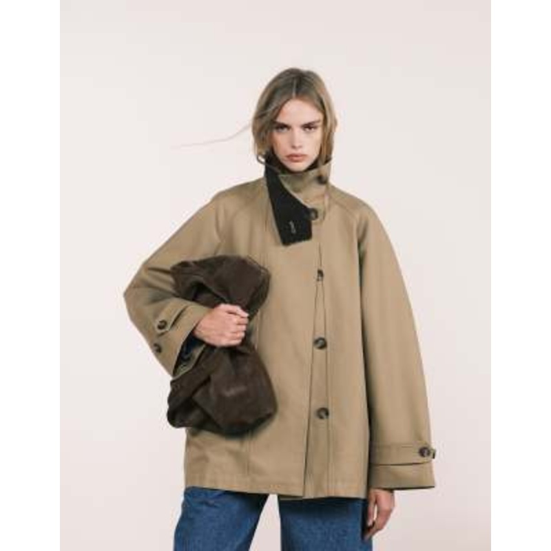 ARKET waxed cotton trench coat in dark beige
