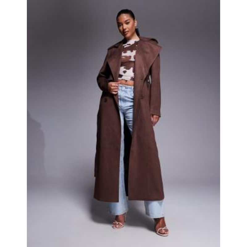 Bardot Kira faux suede trench coat in chocolate