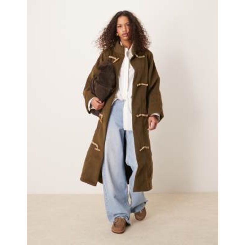 Free People alma longline duffle coat in olive