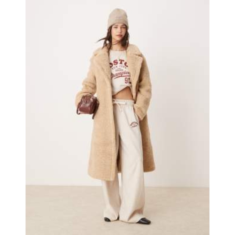 Glamorous beige faux fur long coat