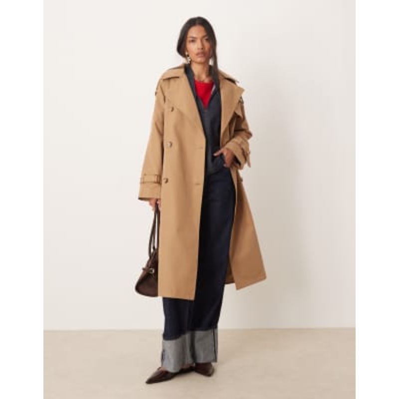 Glamorous maxi trench coat in camel brown