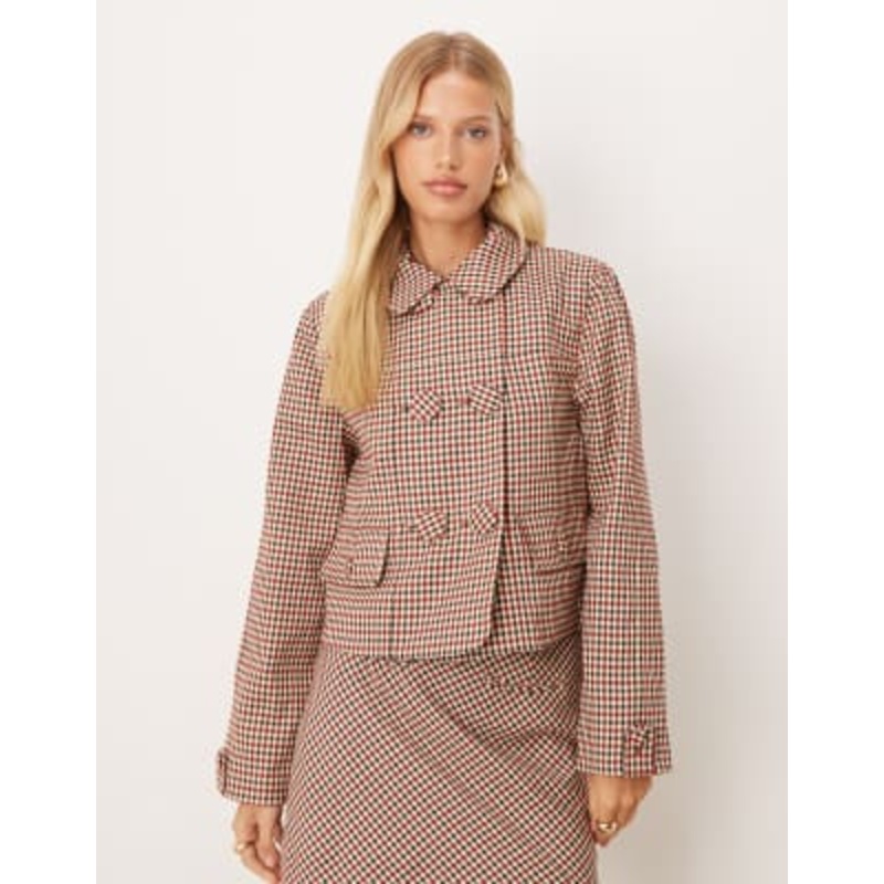 House of Sunny the marie short button detail overcoat in multi plaid – part of a set