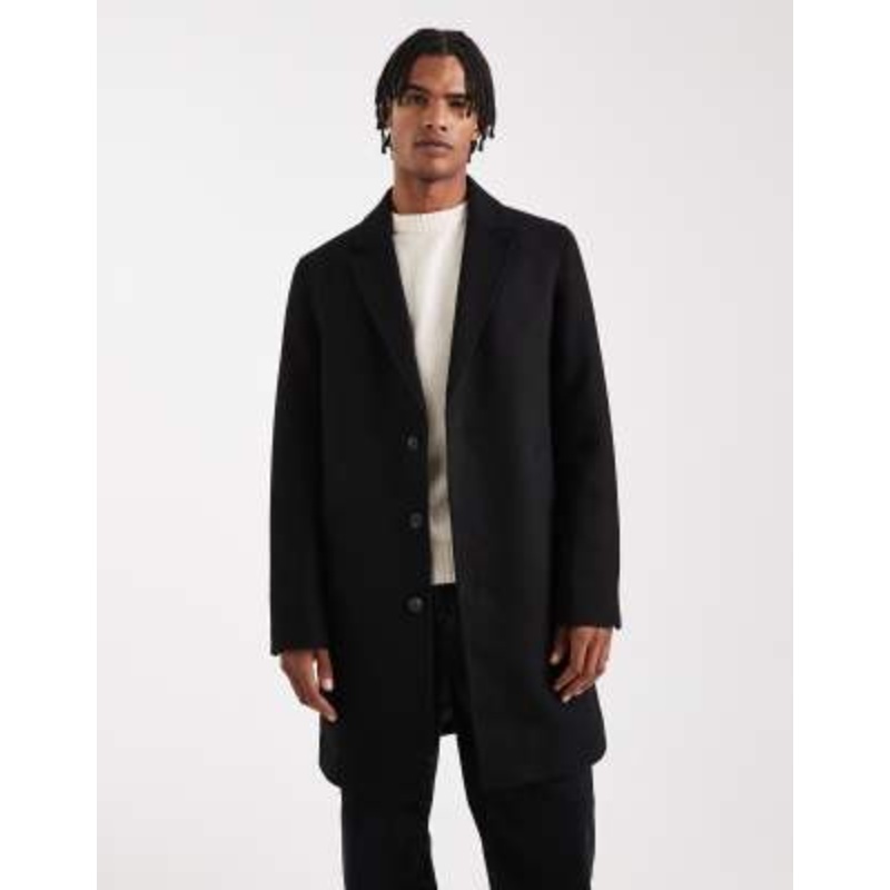 Jack & Jones wool blend overcoat in black