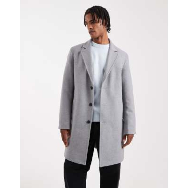 Jack & Jones wool blend overcoat in gray