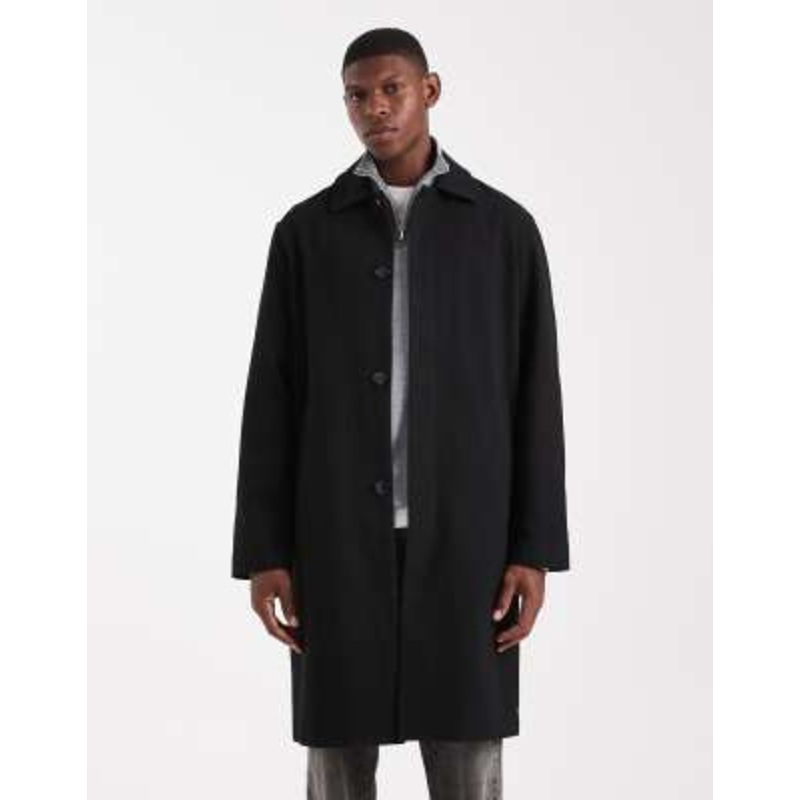 Jack & Jones wool look longline overcoat in black