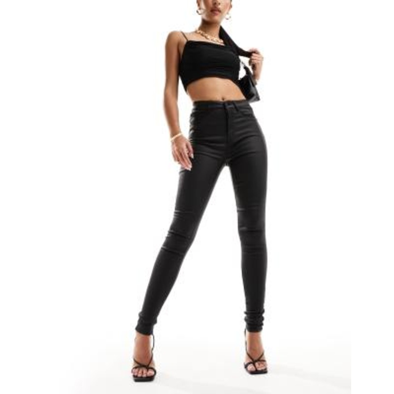 JDY high rise coated skinny jeans in black