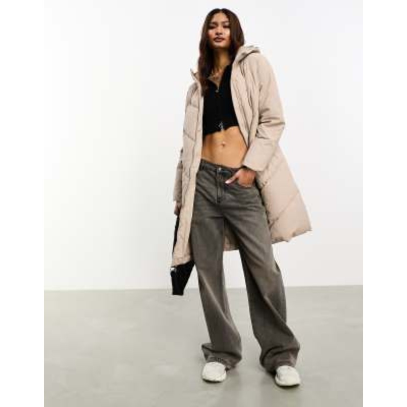 JDY longline padded chevron coat in stone