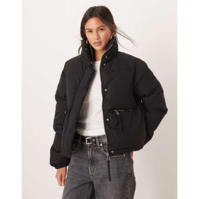 JDY zip detail padded coat in black