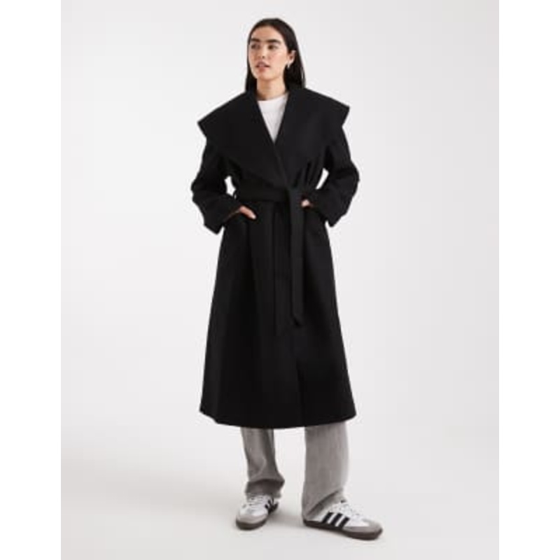 Miss Selfridge formal wrap coat in black