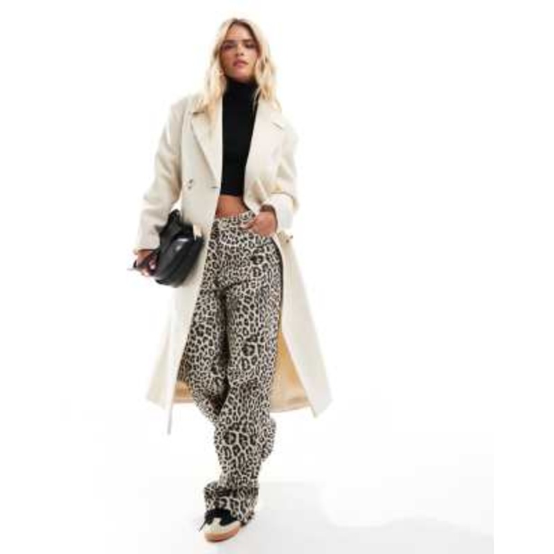 Miss Selfridge Petite belted wrap formal coat in cream