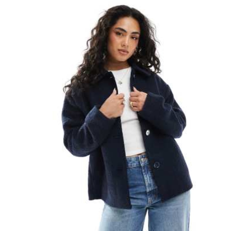 Monki teddy coat in navy