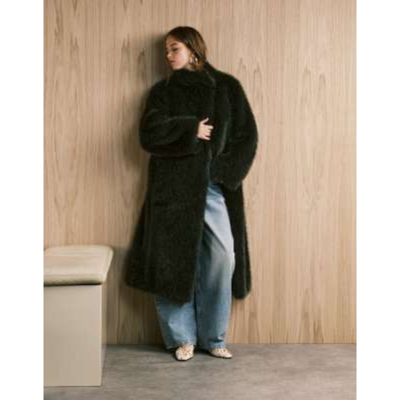 Never Fully Dressed oversized longline faux fur coat in bottle green