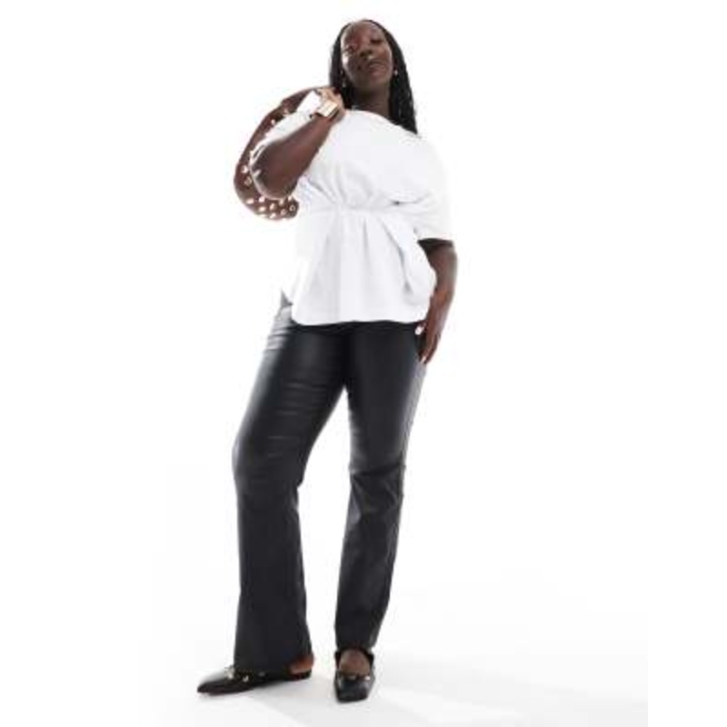 ONLY Curve mid waist flare coated pants in black