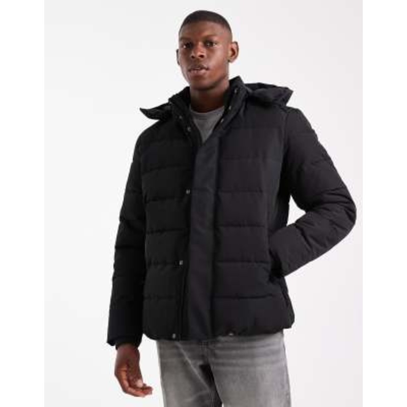 ONLY & SONS waterproof hooded puffer coat in black