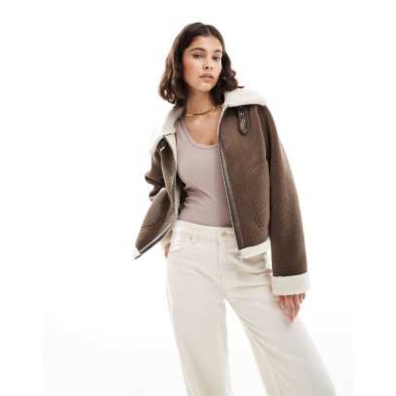 ONLY trucker coat with teddy trim in light brown