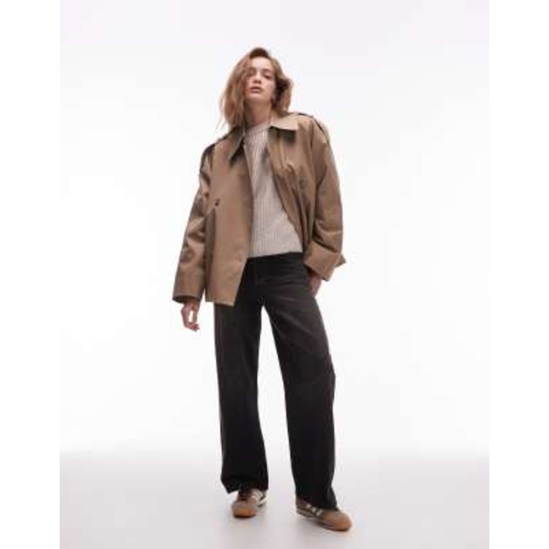 & Other Stories bold shoulders short trench coat in beige