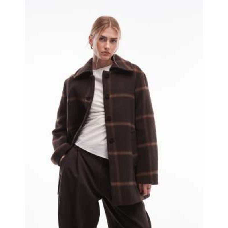 & Other Stories wool rich pea coat in brown plaid