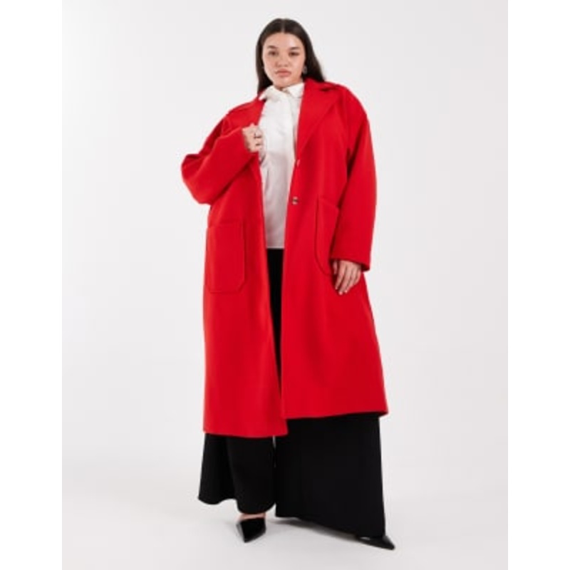 Pieces Curve longline tailored dad coat in red