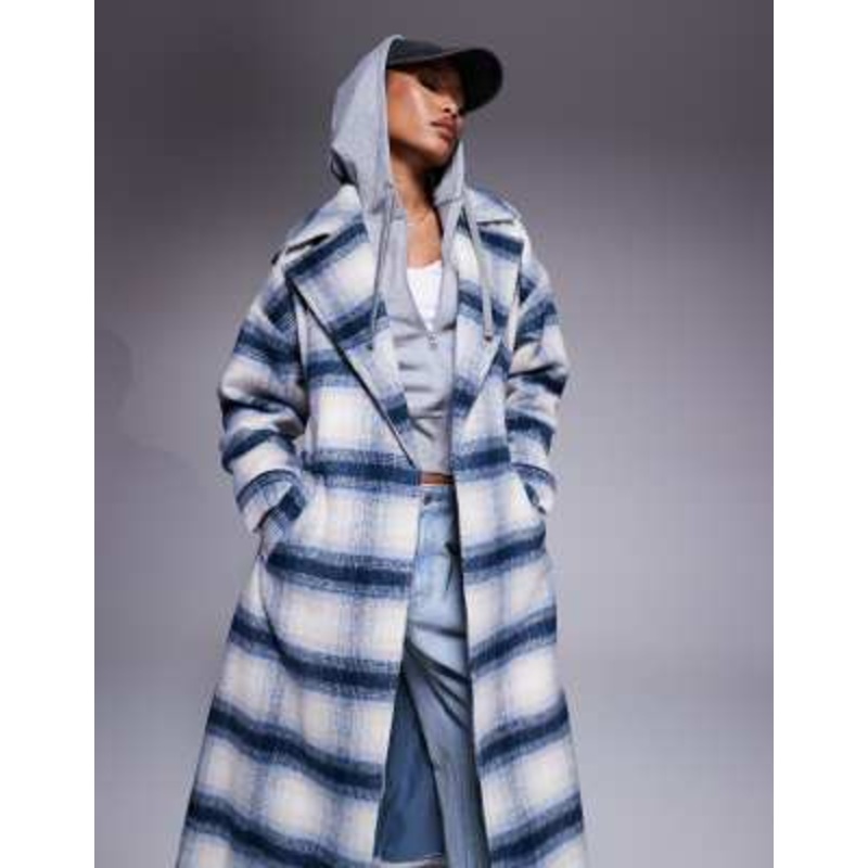 River Island wool look belted coat in blue check