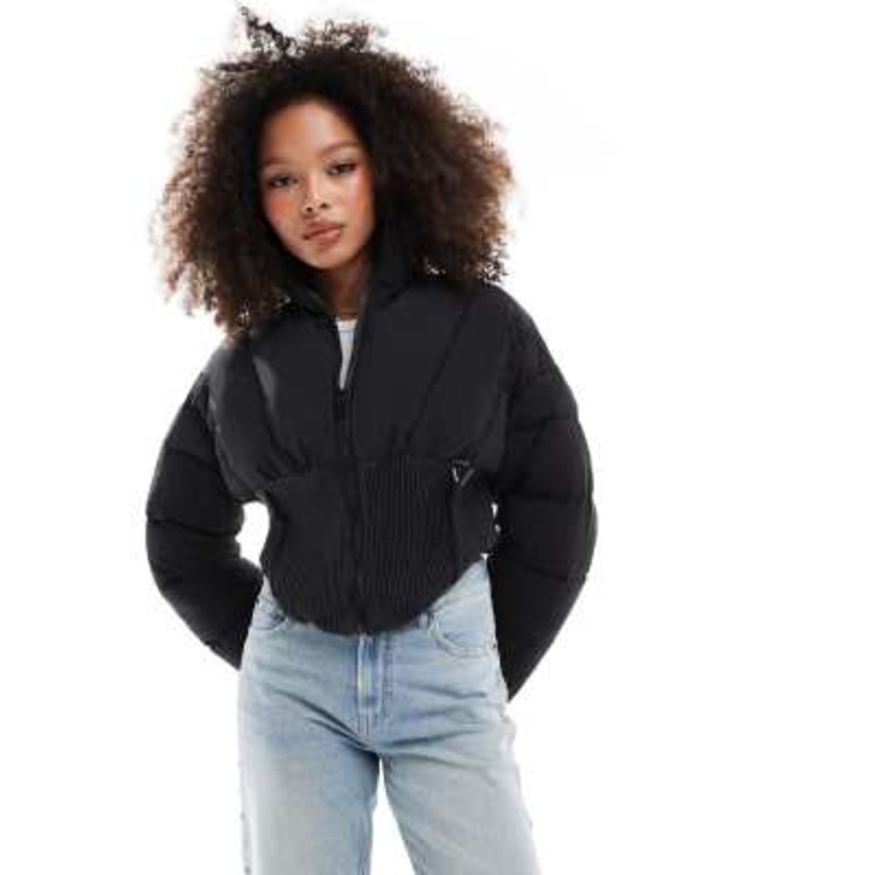 Sixth June corset detail cropped puffer coat in black