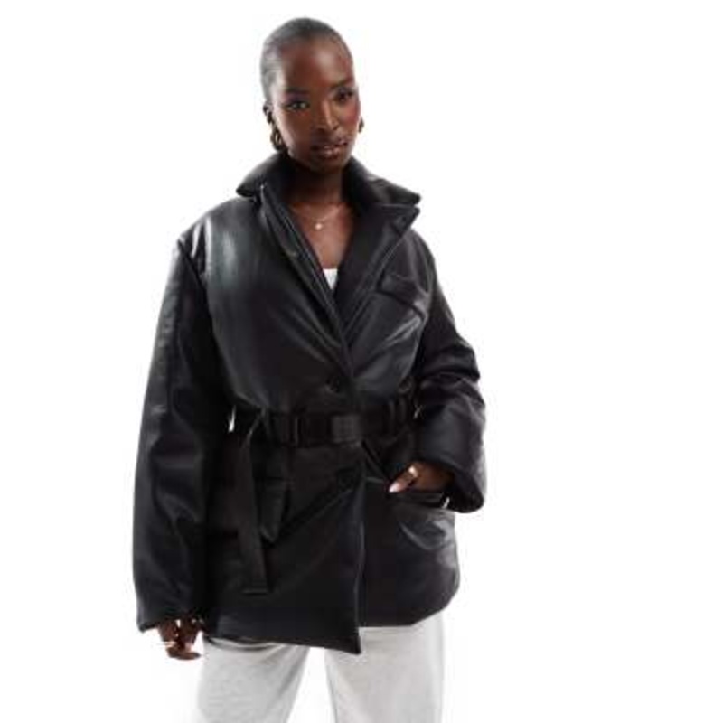 The Couture Club faux leather padded blazer coat in black