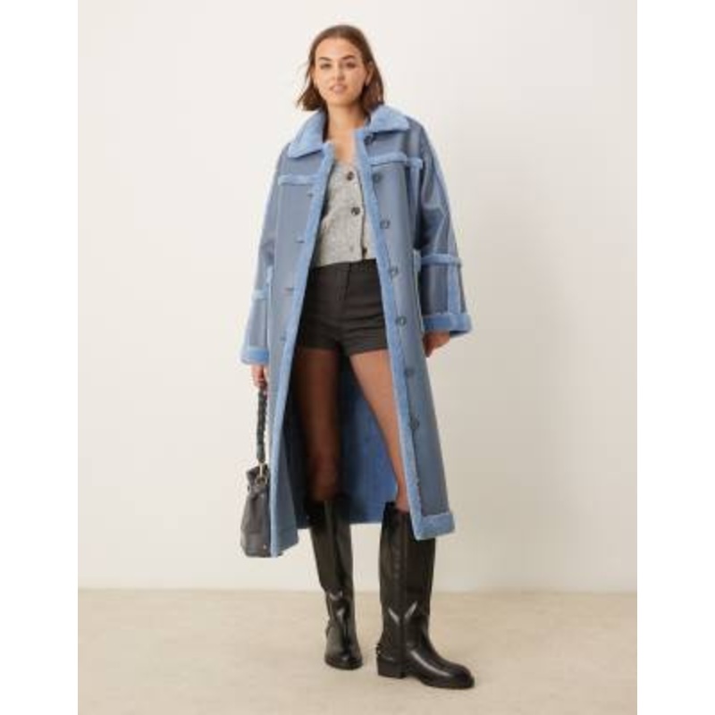 The Frolic exclusive faux shearling maxi coat in blue