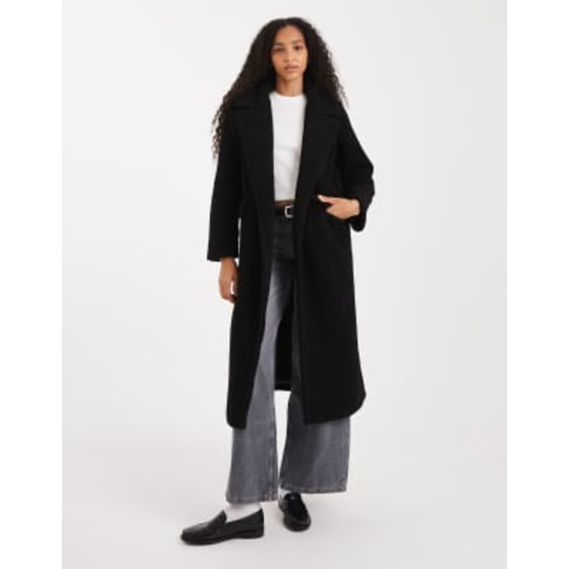 Threadbare borg maxi coat in black
